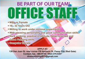 Job Hiring in Pasay, Metro Manila .
